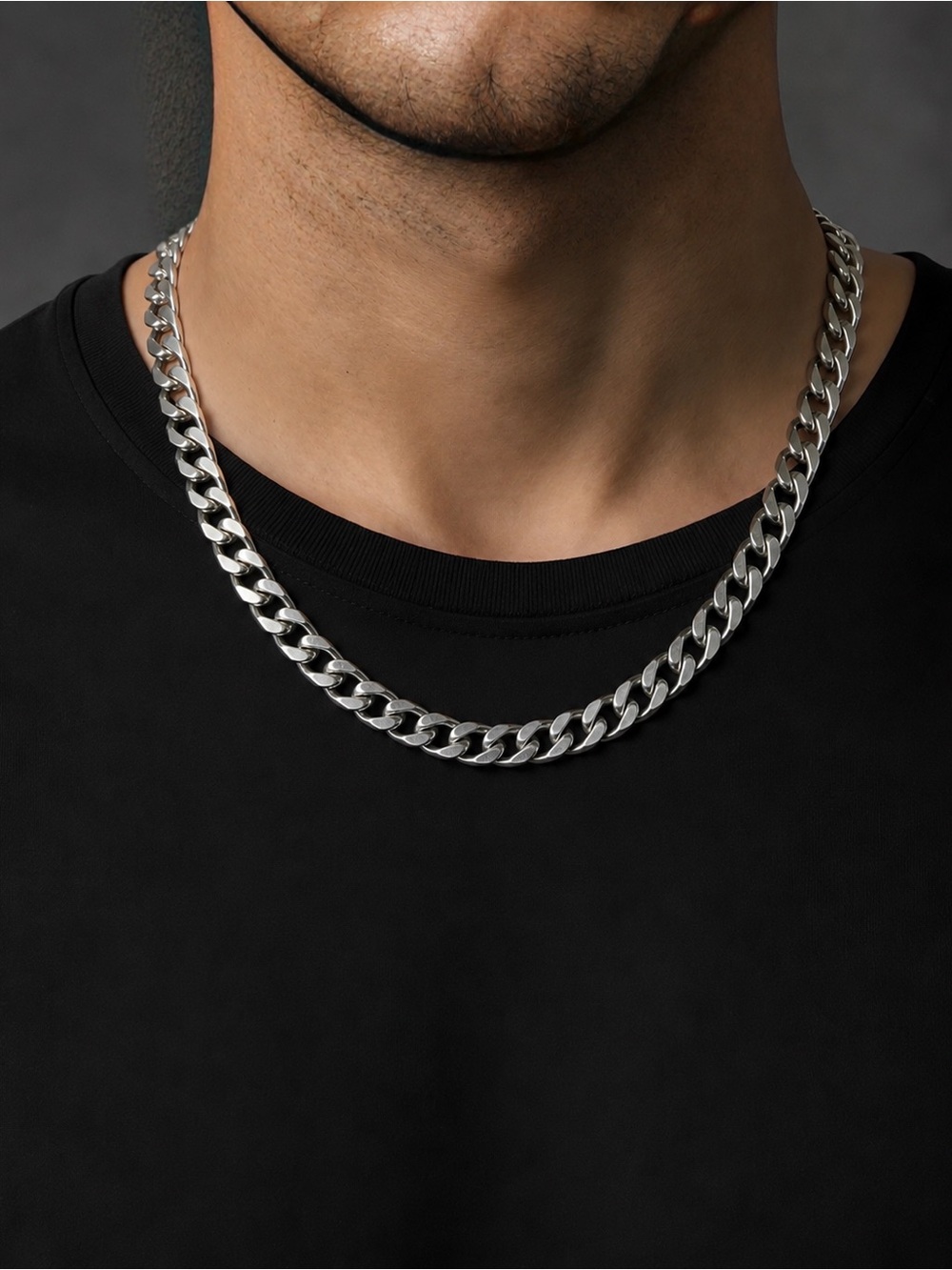 Men’s 11mm Stainless Steel Cuban Link Curb Chain Necklace 22” Silver Tone